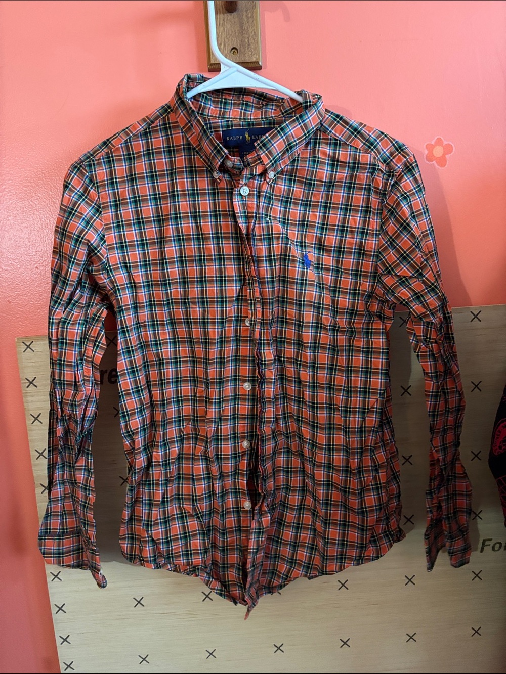 Ralph Lauren Orange and Green Plaid Button-Down Shirt